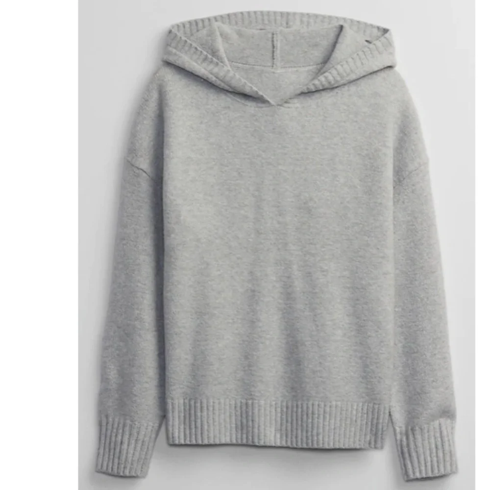 NWT GAP Cozy Knit Pullover Hooded Sweater Light Heather Gray Cotton Blend L $70 - Picture 3 of 5